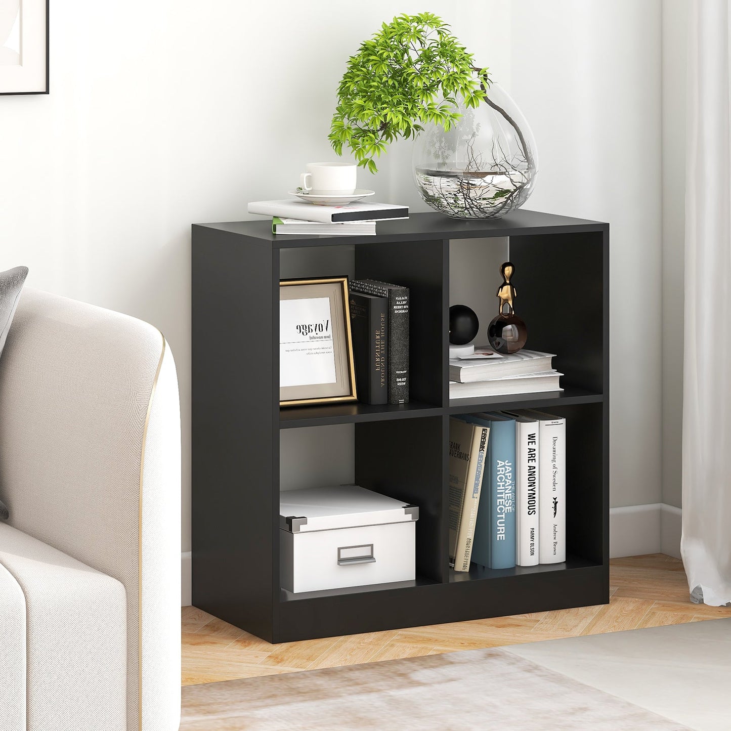 4-Cube Kids Bookcase with Open Shelves - Black