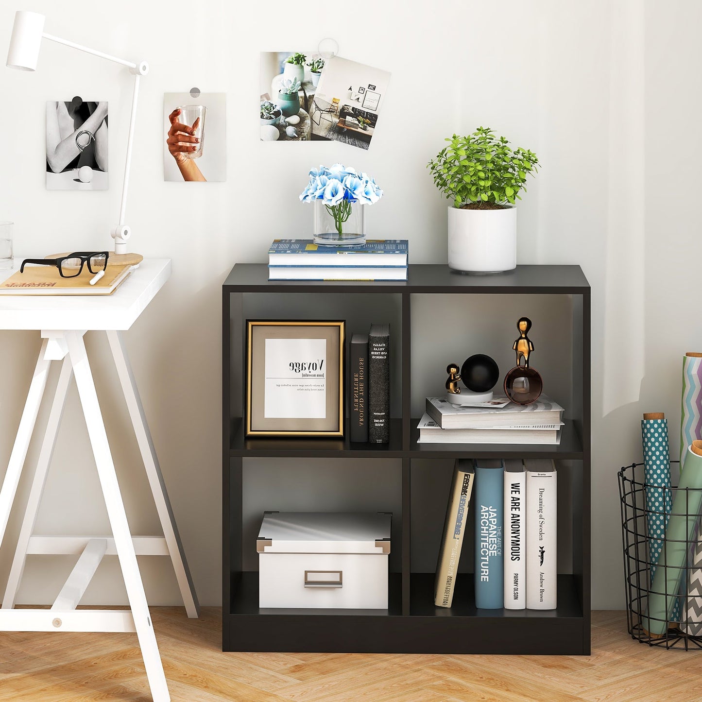 4-Cube Kids Bookcase with Open Shelves - Black
