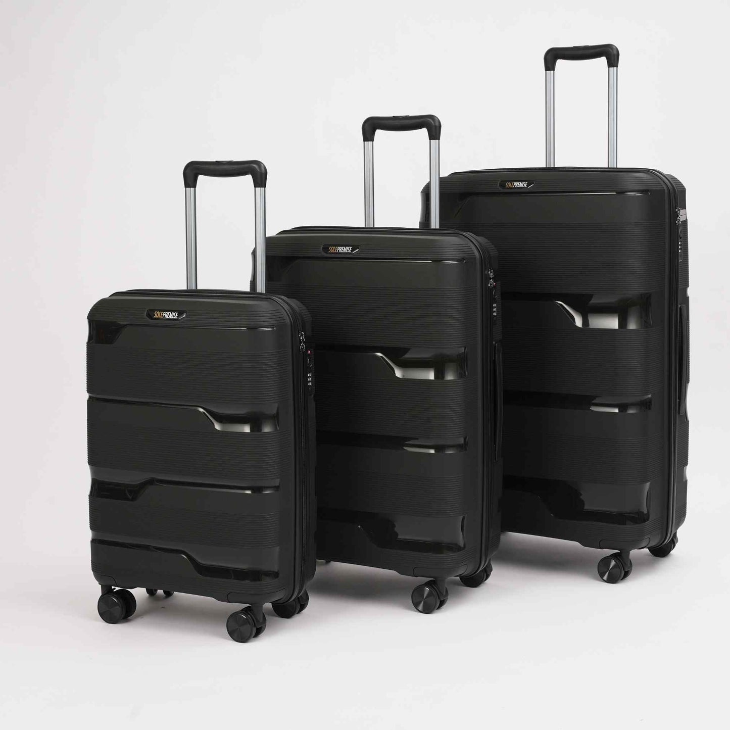 Stylish Black Hardcase Luggage Set - 28', 24', 20' Sizes - Korvel