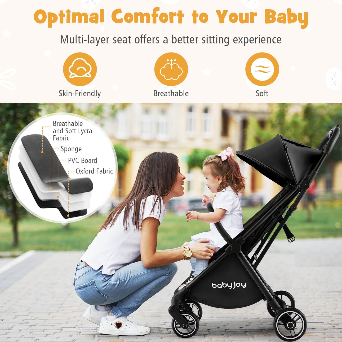 One-Hand Folding Portable Lightweight Baby Stroller - Black