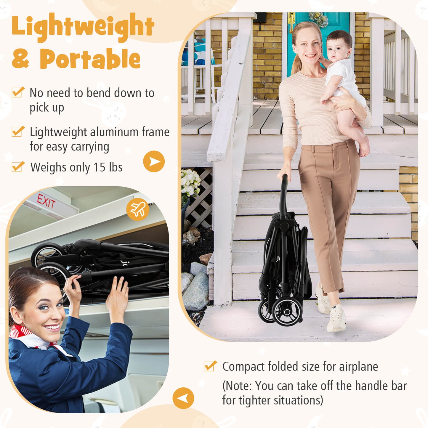 One-Hand Folding Portable Lightweight Baby Stroller - Black