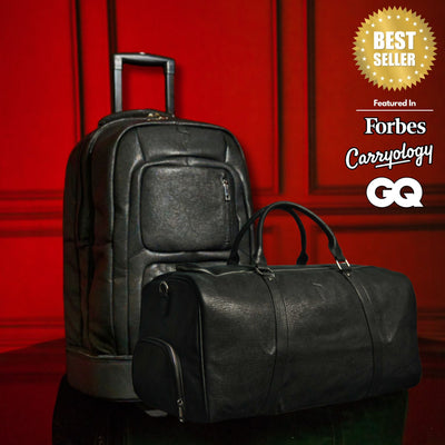 Black Leather Roller Bag Set - Korvel