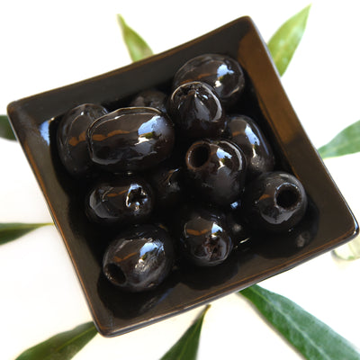 KORVEL Greek Black Pitted Halkidiki Olives, Super Colossal, 10.65 oz.