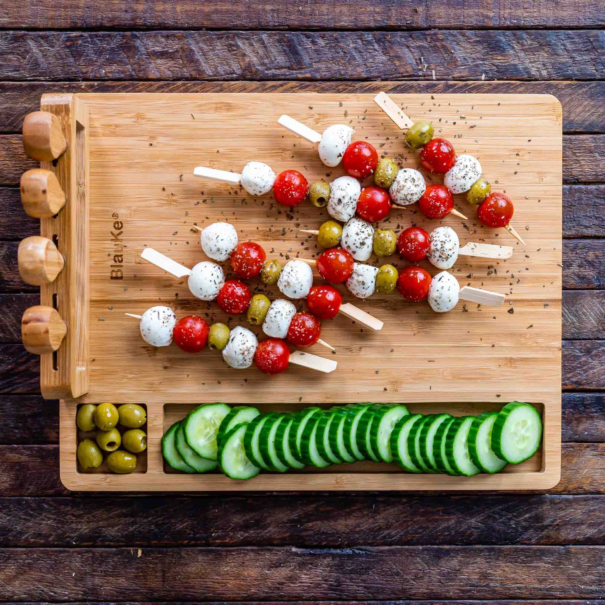 Premium Bamboo Cheese Board & Knife Set – 14" x 11" Charcuterie Serving Tray - Korvel
