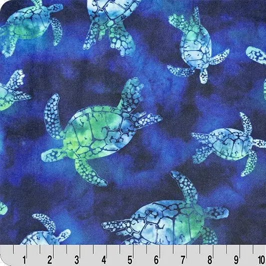Tissu Cuddle Numérique Bliss Batik Tortues - Mer Verte