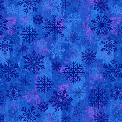 Tela de algodón de fondo ancho con diseño de copos de nieve Blue Admiral