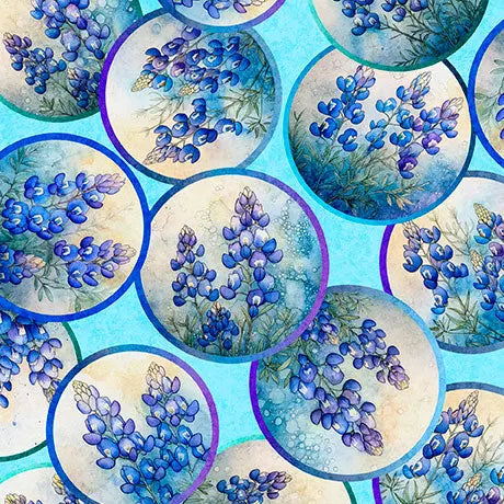 Blue Bluebonnet Vignettes Cotton Fabric - 44"/45" Per Yard