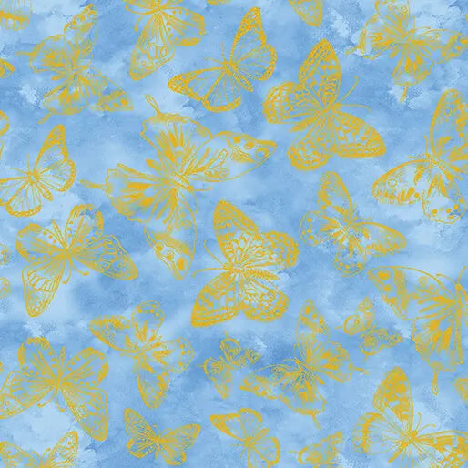 Blue Butterfly Impressions Cotton Fabric - 44"/45" Per Yard