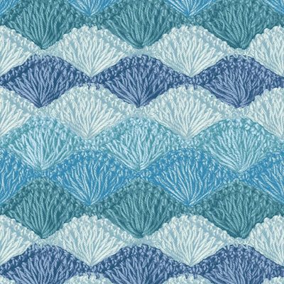 Blue Crochet Clam Shell Stitch Cotton Fabric Per Yard