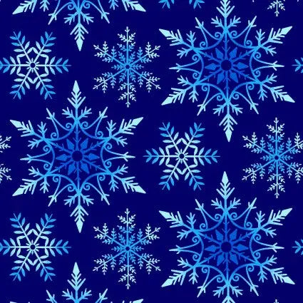 Tissu en coton à motifs flocons de neige Blue Crystal Frost - 108" de large