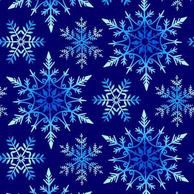 Tela de Algodón con Copos de Nieve Azul Crystal Frost - 108" de Ancho