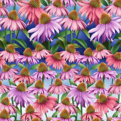 Tela de Algodón Blue Echinacea Blissful Blooms - 43"/44" Por Yarda