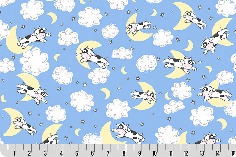 Tela de Cuddle para Acolchar Blue Goodnight Farm Over The Moon por Yarda