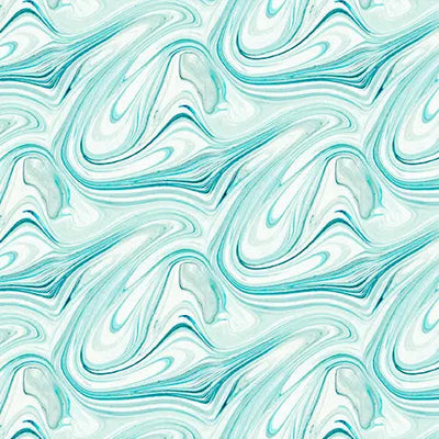 Blue Green Turquoise Marble Virtuoso Cotton Fabric - 44"/45" Per Yard