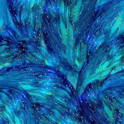 Tela de algodón de fondo ancho turquesa con diseño de hada mágica azul