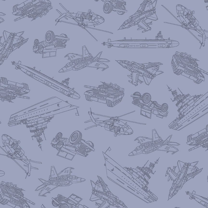 Tissu en coton Blue Military Convoy Path to Freedom
