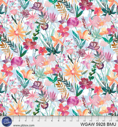 Blue Multi Whispering Gardens Cotton Wideback Fabric Per Yard