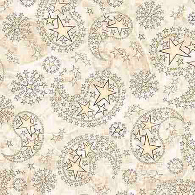 Cream Paisley & Stars 1776 Cotton Fabric Per Yard