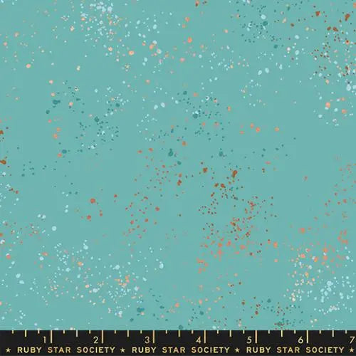 Blue Turquoise Speckled Metallic Cotton Wideback Fabric