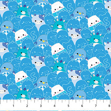 Tela de Algodón Squishmallows Azul y Blanco - 44"/45" por Yarda