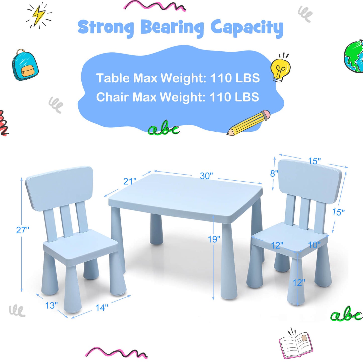 Juego de Comedor y Estudio Multi-Actividad para Niños de 3 Piezas - Azul