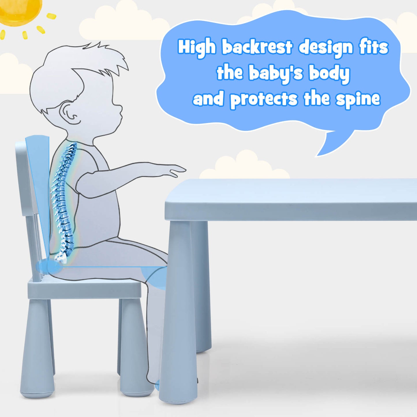 Juego de Comedor y Estudio Multi-Actividad para Niños de 3 Piezas - Azul