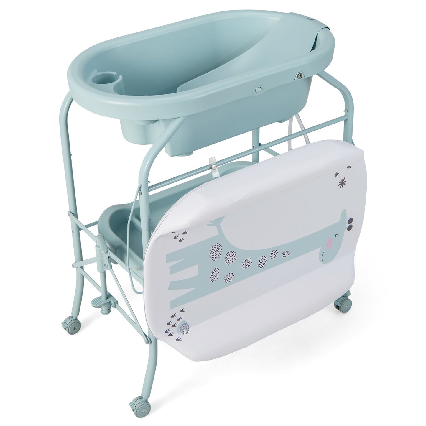 Folding Baby Changing Table with Bathtub - Blue