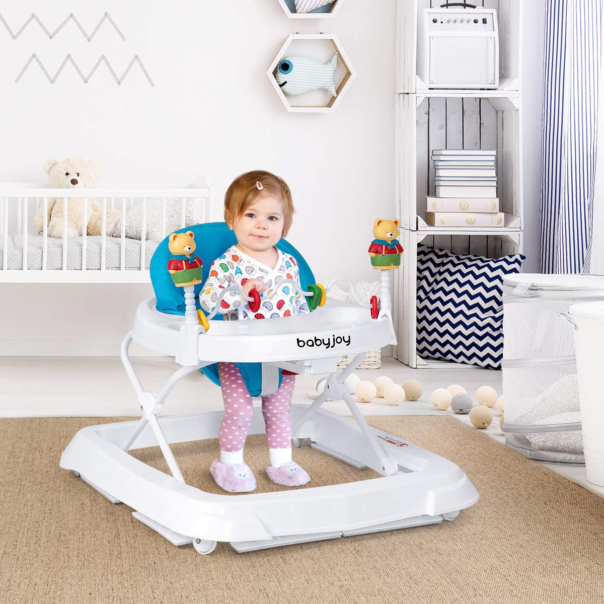 Adjustable Height Portable Baby Walker - Blue