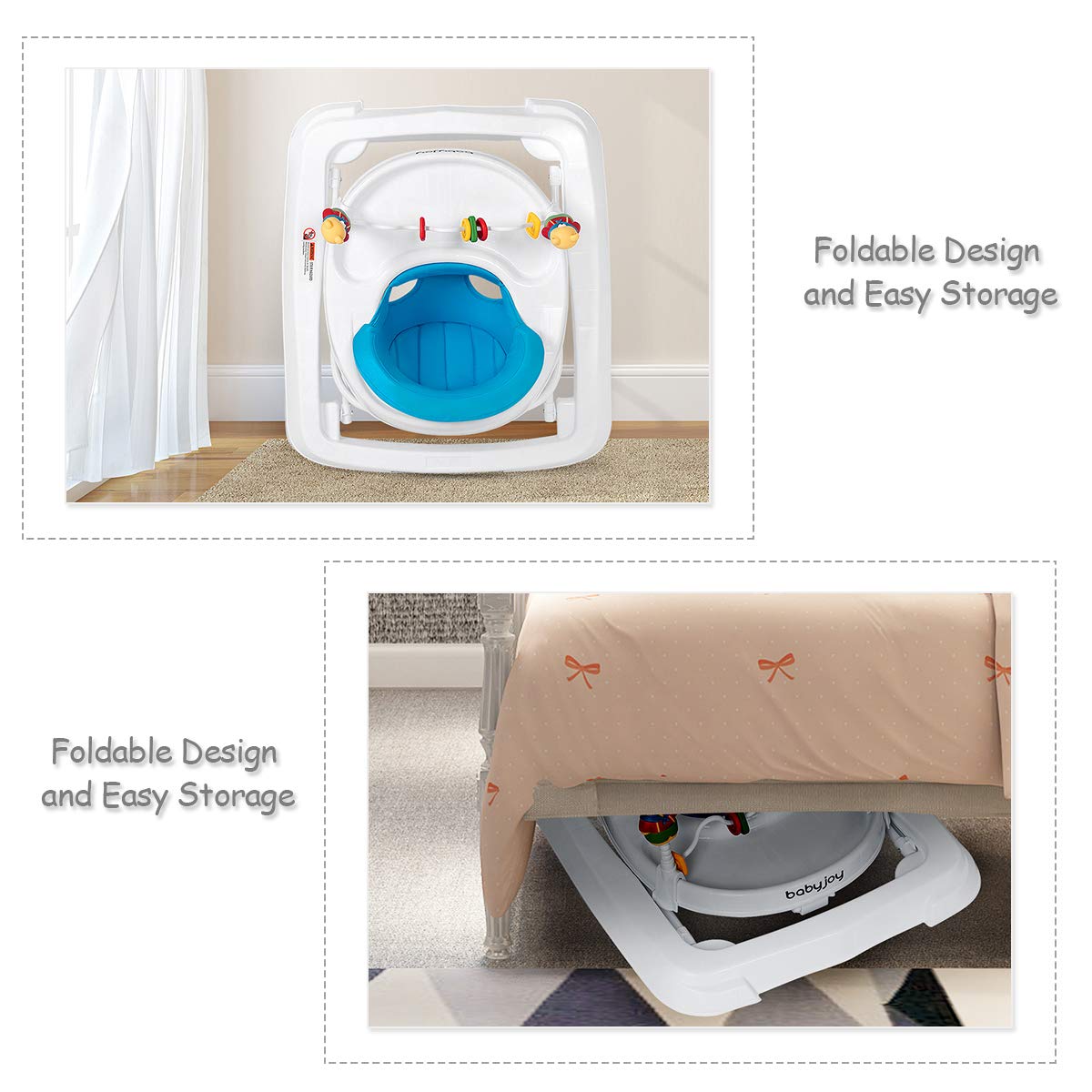 Adjustable Height Portable Baby Walker - Blue