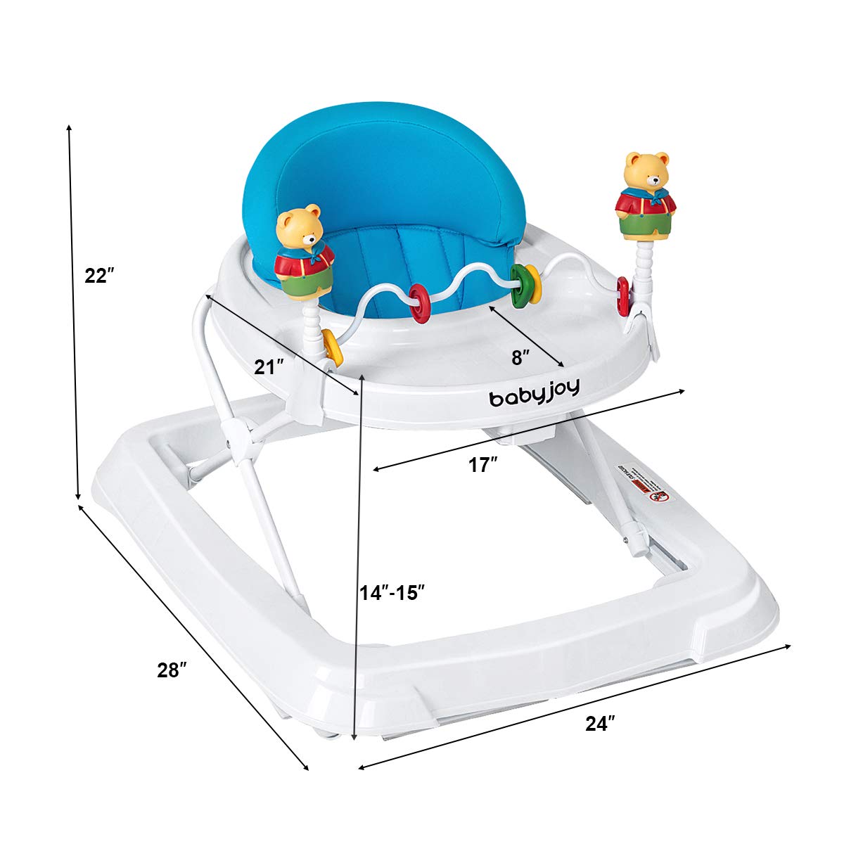 Adjustable Height Portable Baby Walker - Blue