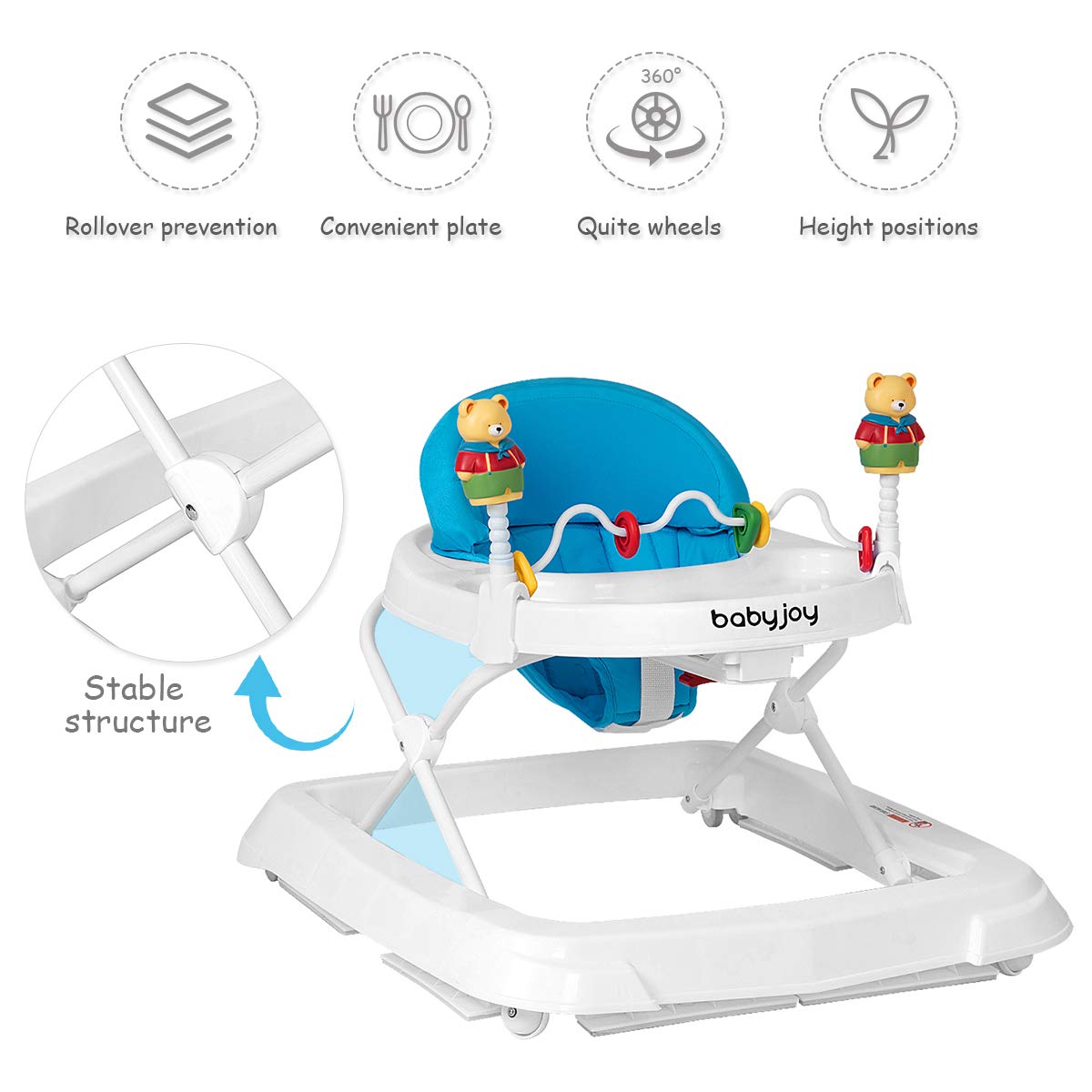 Adjustable Height Portable Baby Walker - Blue