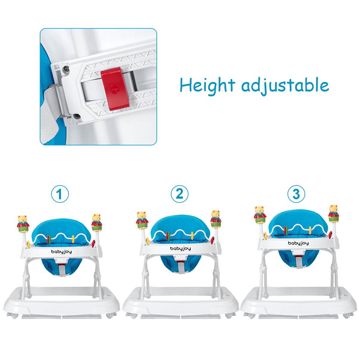 Adjustable Height Portable Baby Walker - Blue