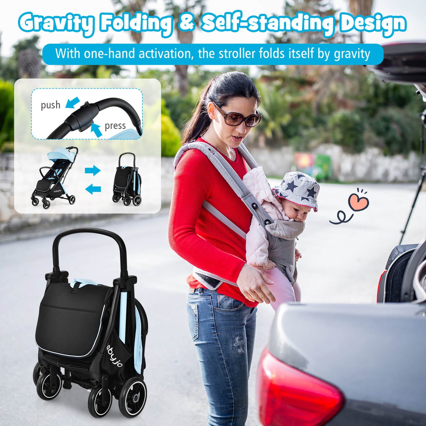 Poussette portable légère pliable à une main - Bleu