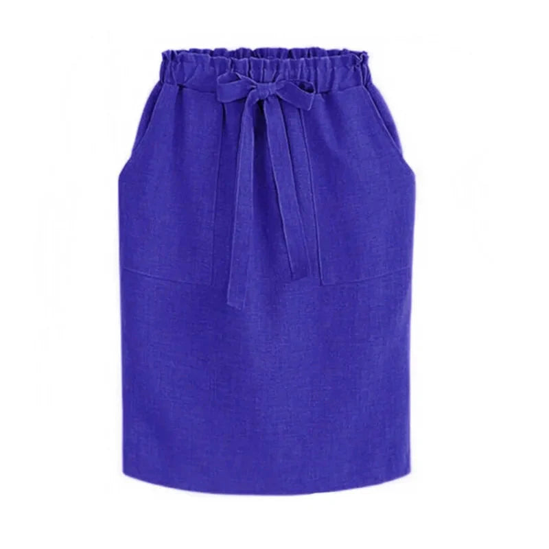 Falda de Cintura Elástica de Algodón para Mujer con Lazo - Estilo Midi Lápiz (Verde)
