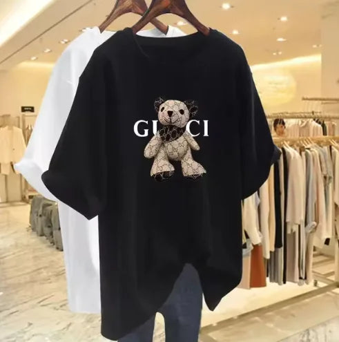 T-shirt décontracté à imprimé ours de style coréen pour femmes