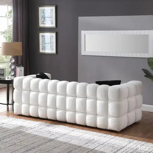 Sofá Boucle Elegante de 3 Plazas en Blanco