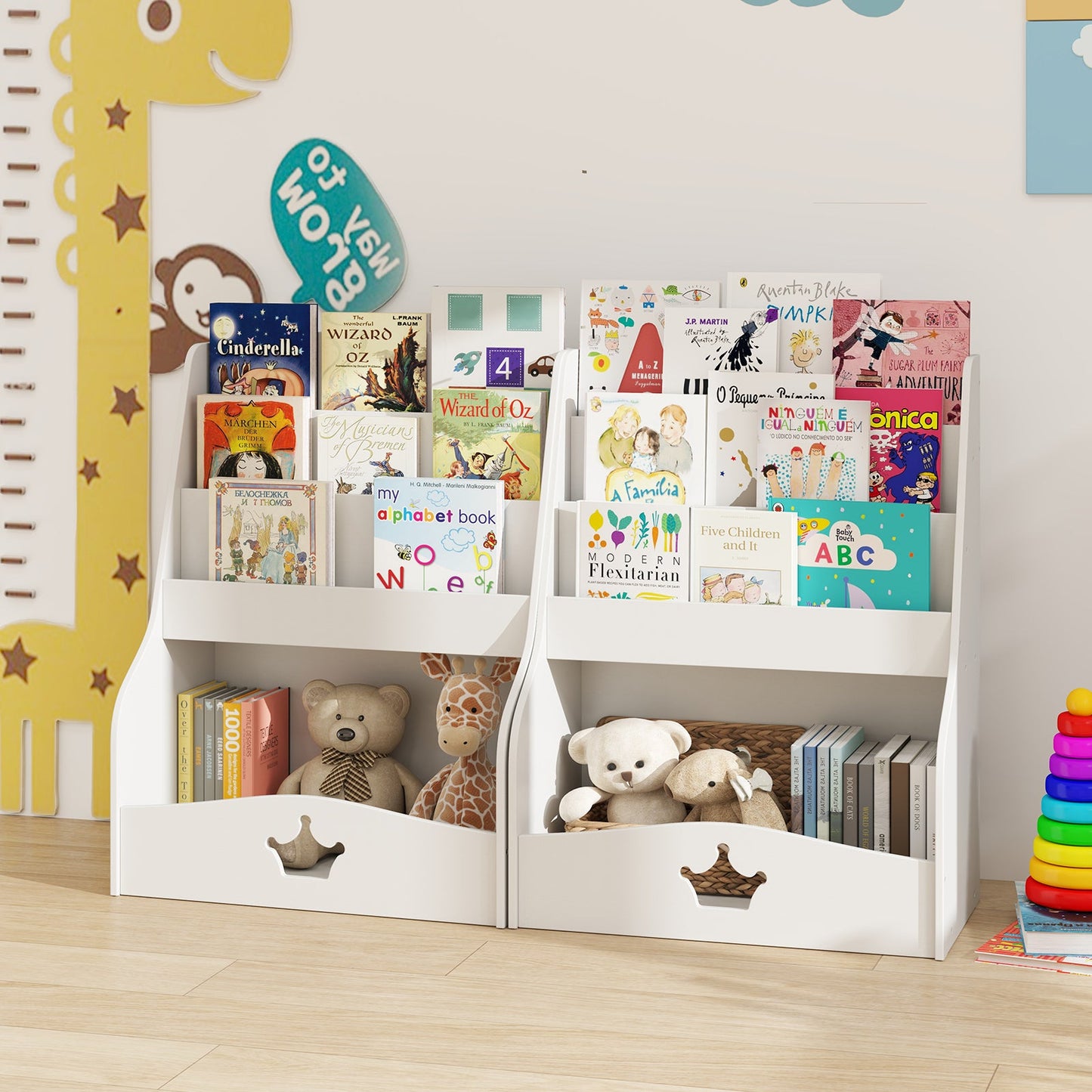 Estantería para Niños de 4 Niveles con Compartimento de Almacenamiento - Blanca