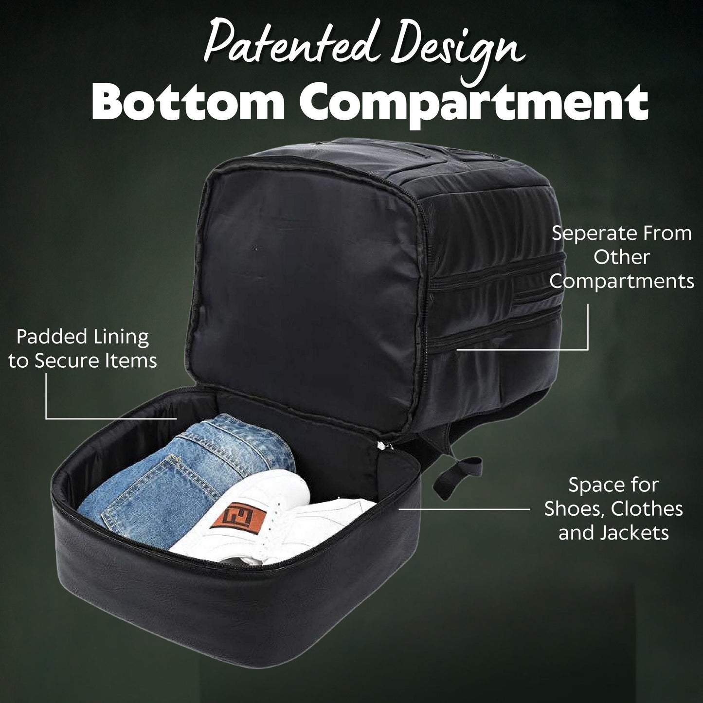 Mochila de mano patentada de cuero verde esmeralda