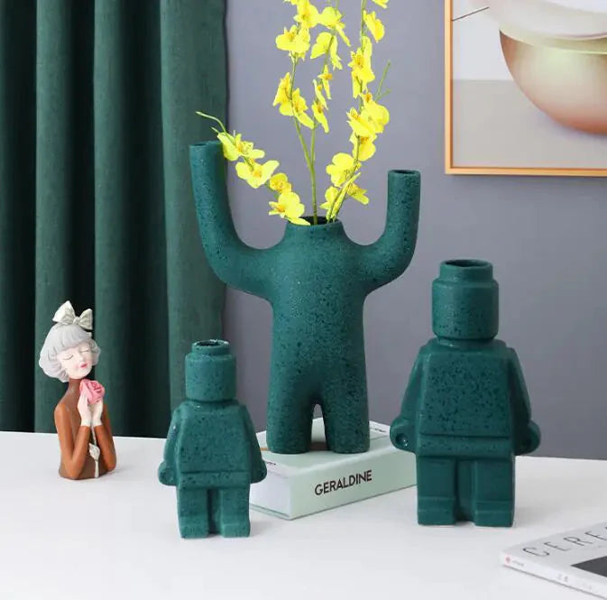 Vase Robot en Céramique Créatif pour Décoration Intérieure Moderne