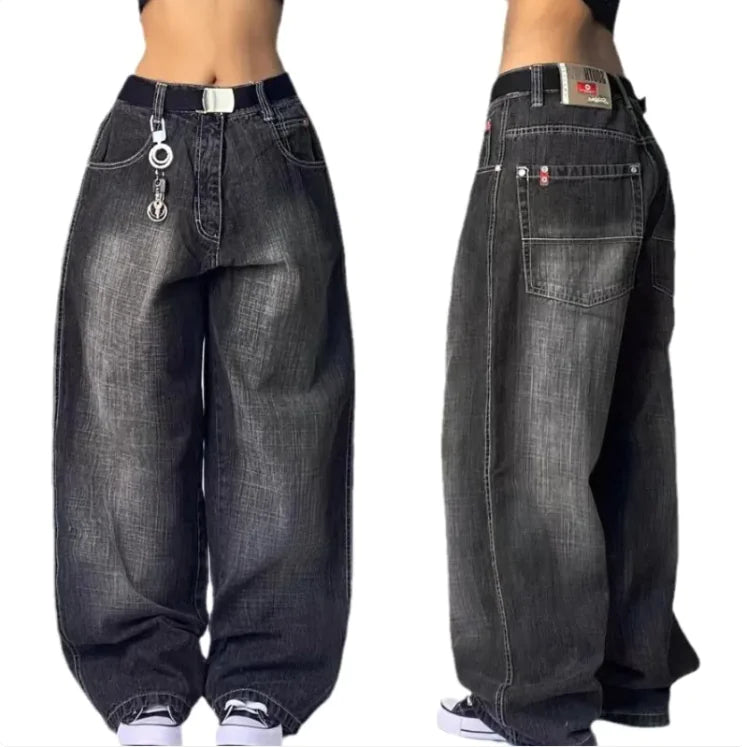 Jeans de Pierna Ancha Desgastados de Cintura Alta Vintage