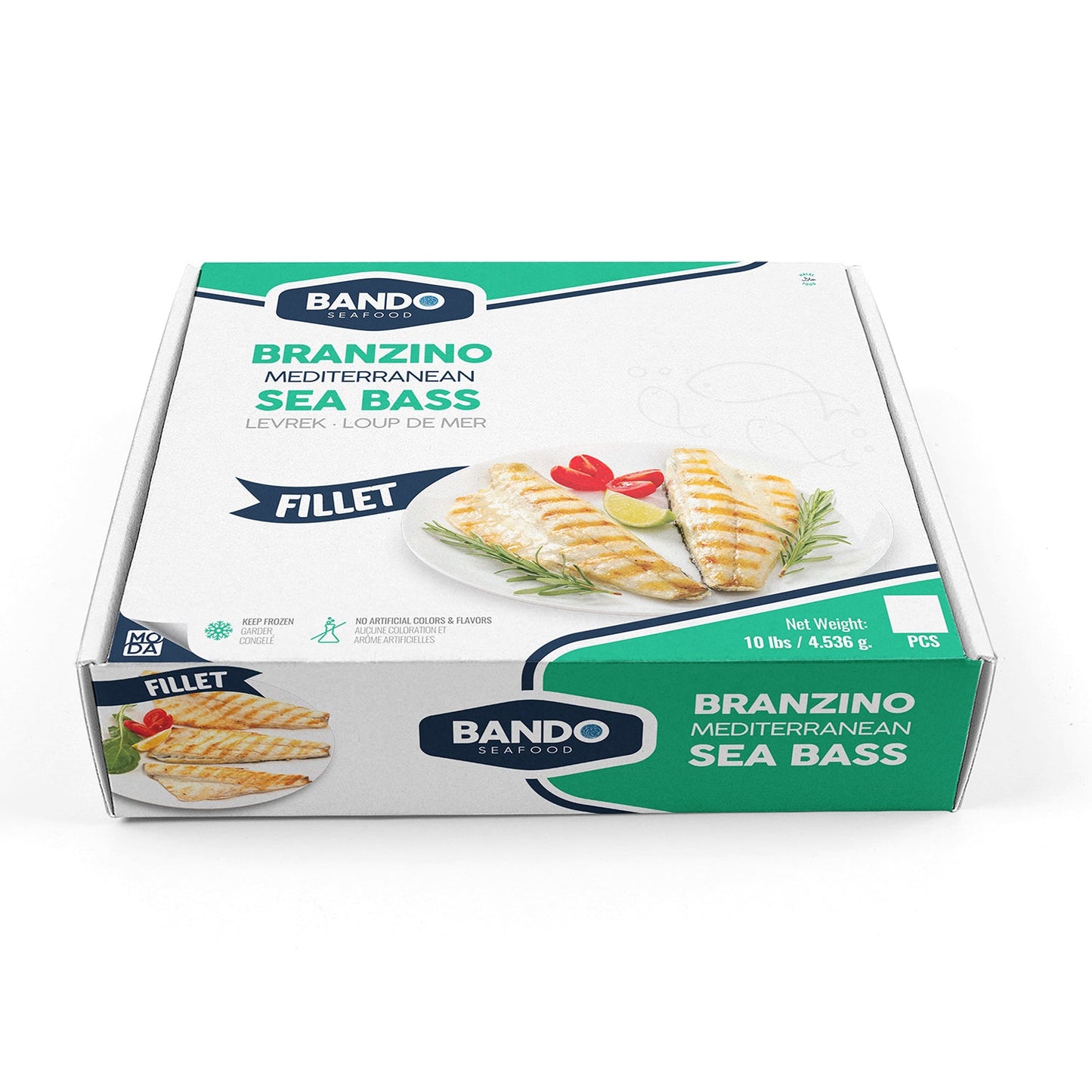 Moda Branzino (Sea Bass) Fillets – Bulk 10 lbs (24 pcs, 8–10 oz Each) – Premium Fresh-Frozen