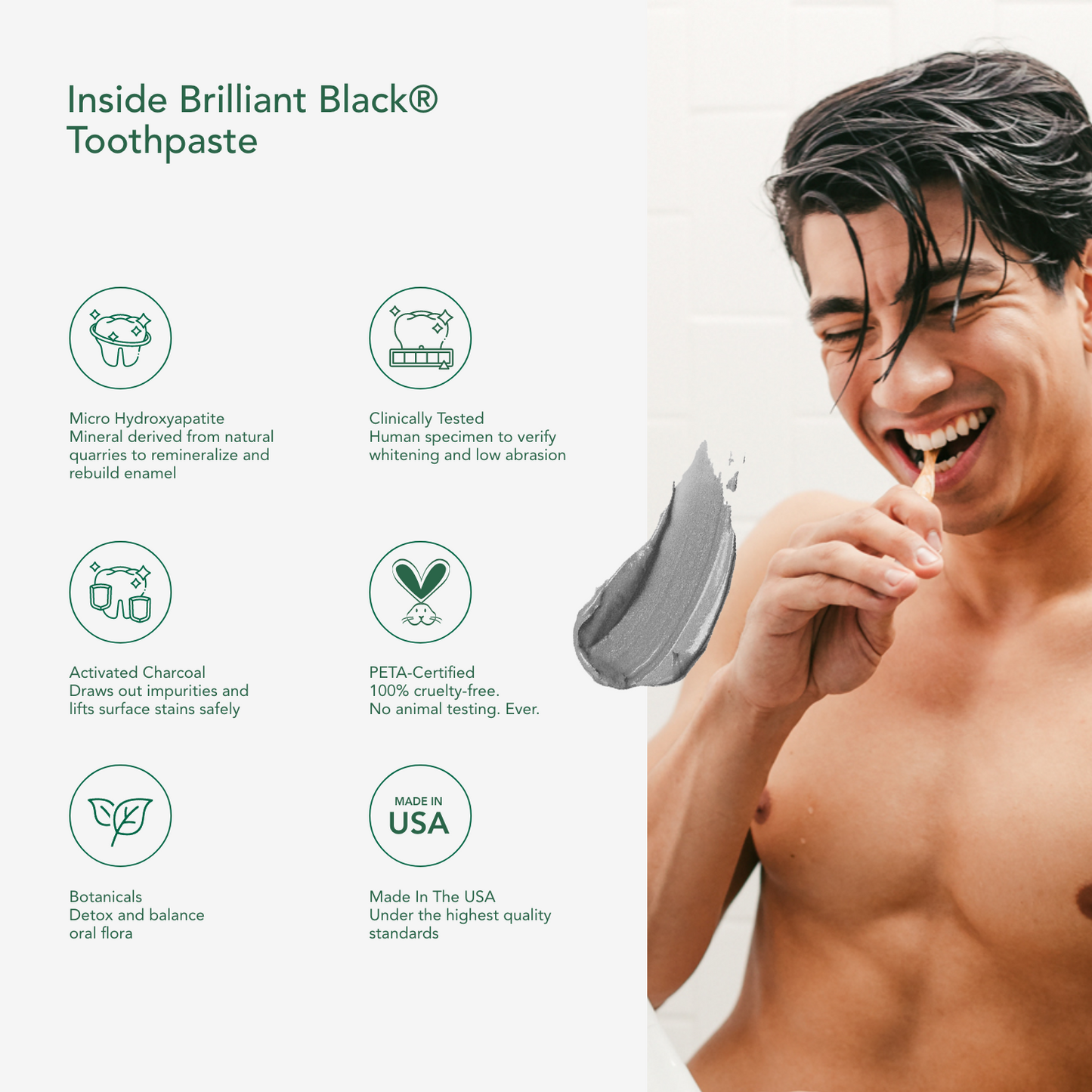 Brilliant Black® Charcoal Whitening Toothpaste with Micro-Hydroxyapatite (Fluoride-Free, Enamel Strength & Sensitive Teeth Relief) - Korvel