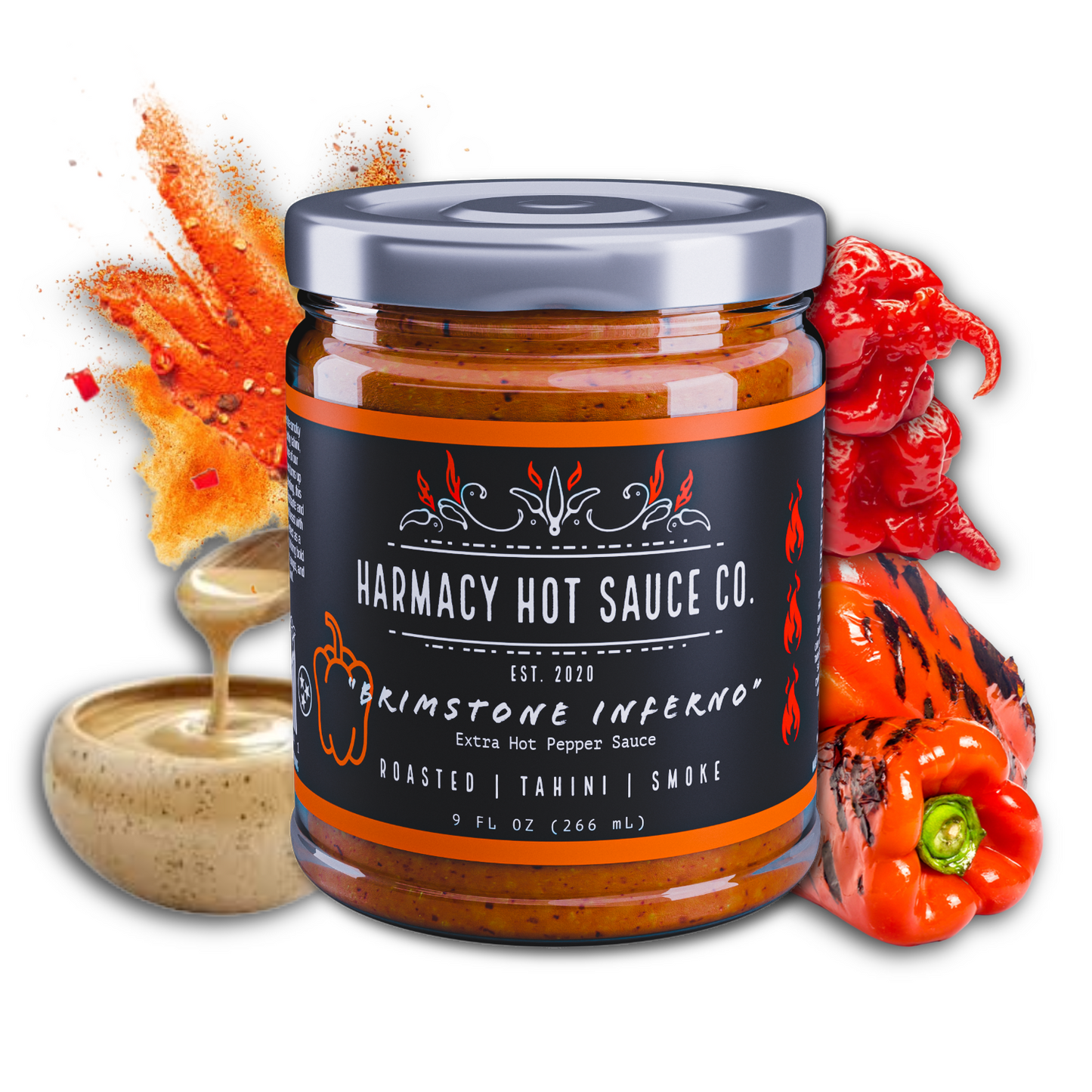 Brimstone Inferno - Sauce Tahini Extra Piquante et Poivrons Rouges Rôtis (9oz)