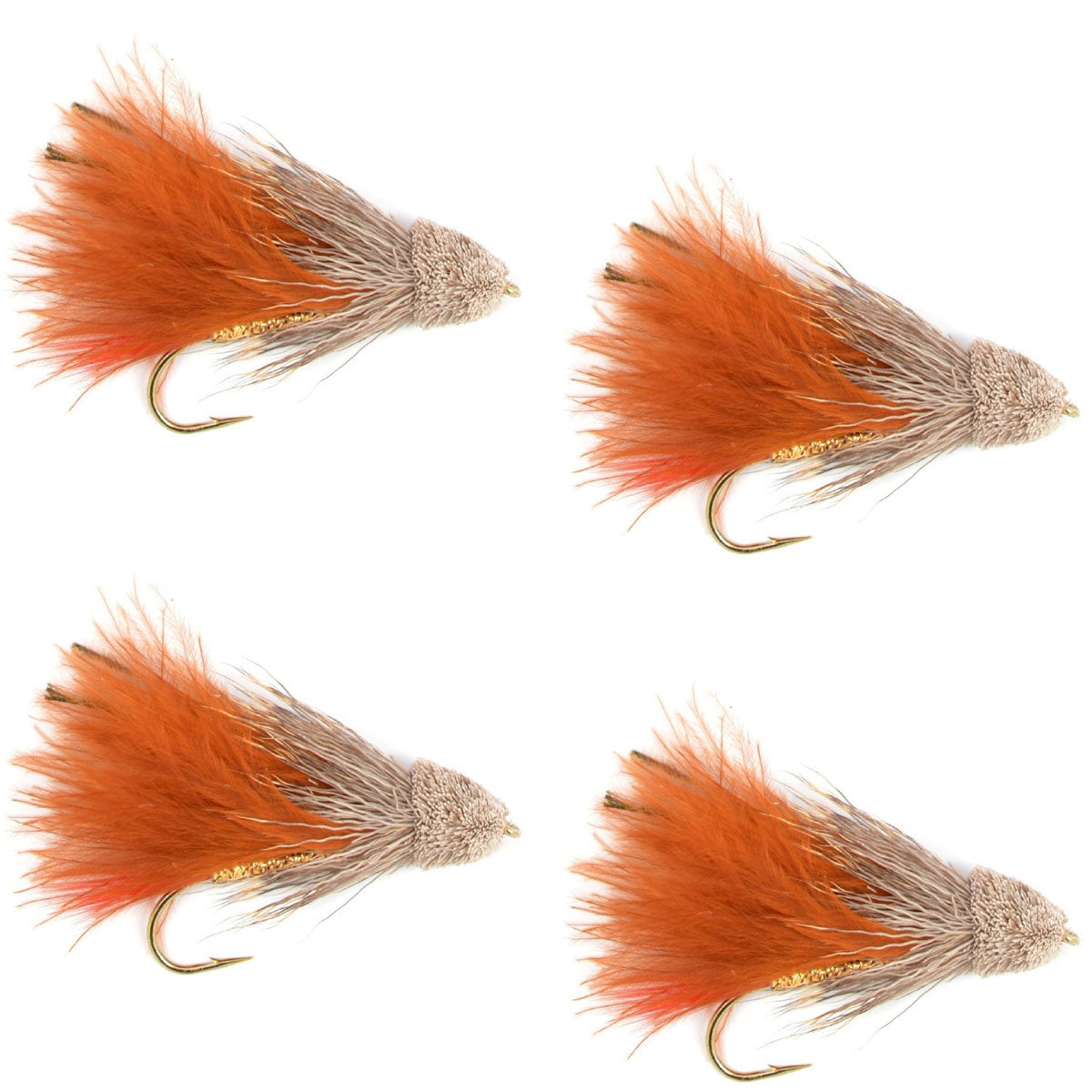 Moscas de streamer Muddler Minnow de marabú marrón - 4 moscas de pesca con mosca - Anzuelo tamaño 8 