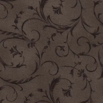 Brown Mushroom Elegant Scroll Cotton Wideback Fabric