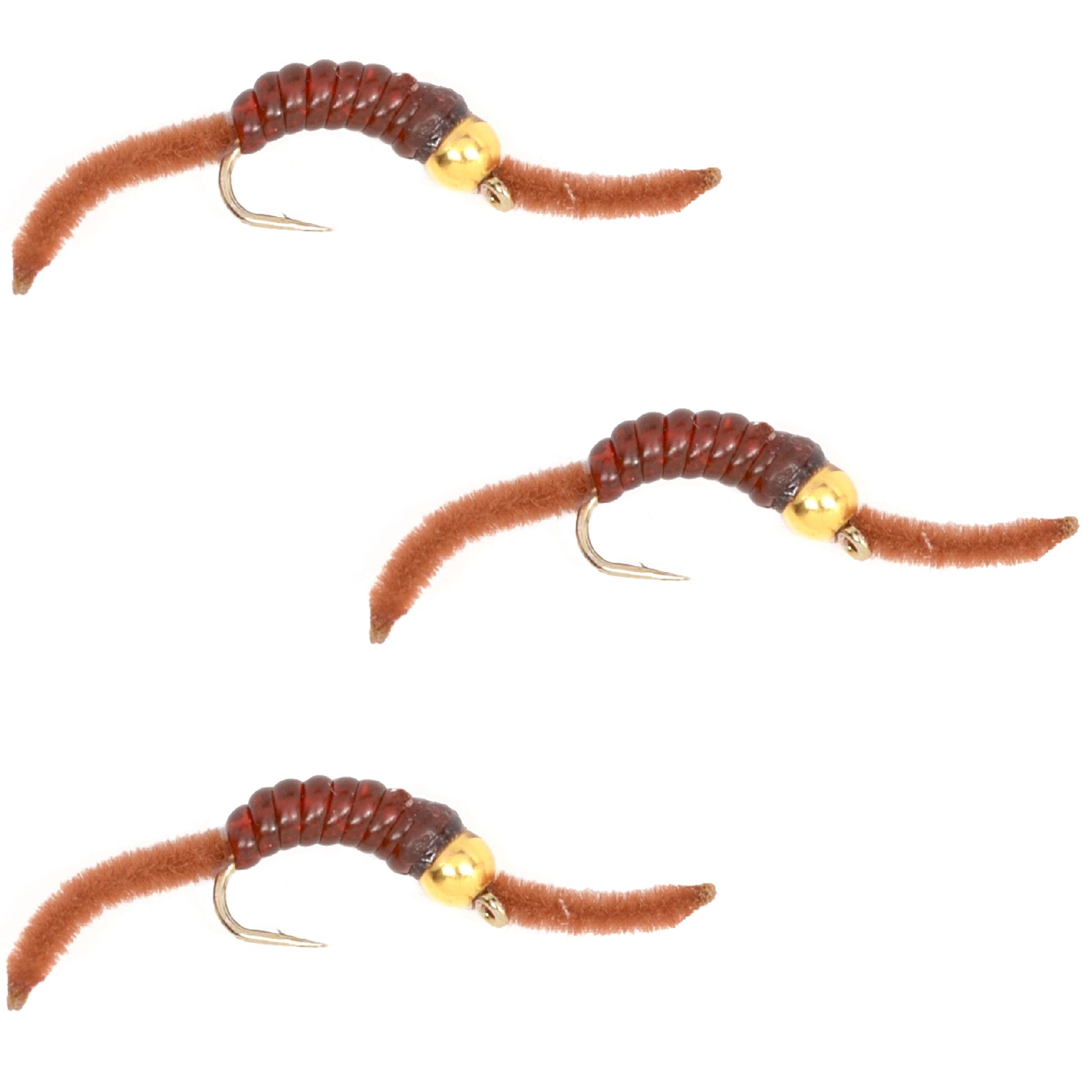 3-Pack San Juan Bead Head Power Worms - Brown V-Rib, Size 12 - Korvel