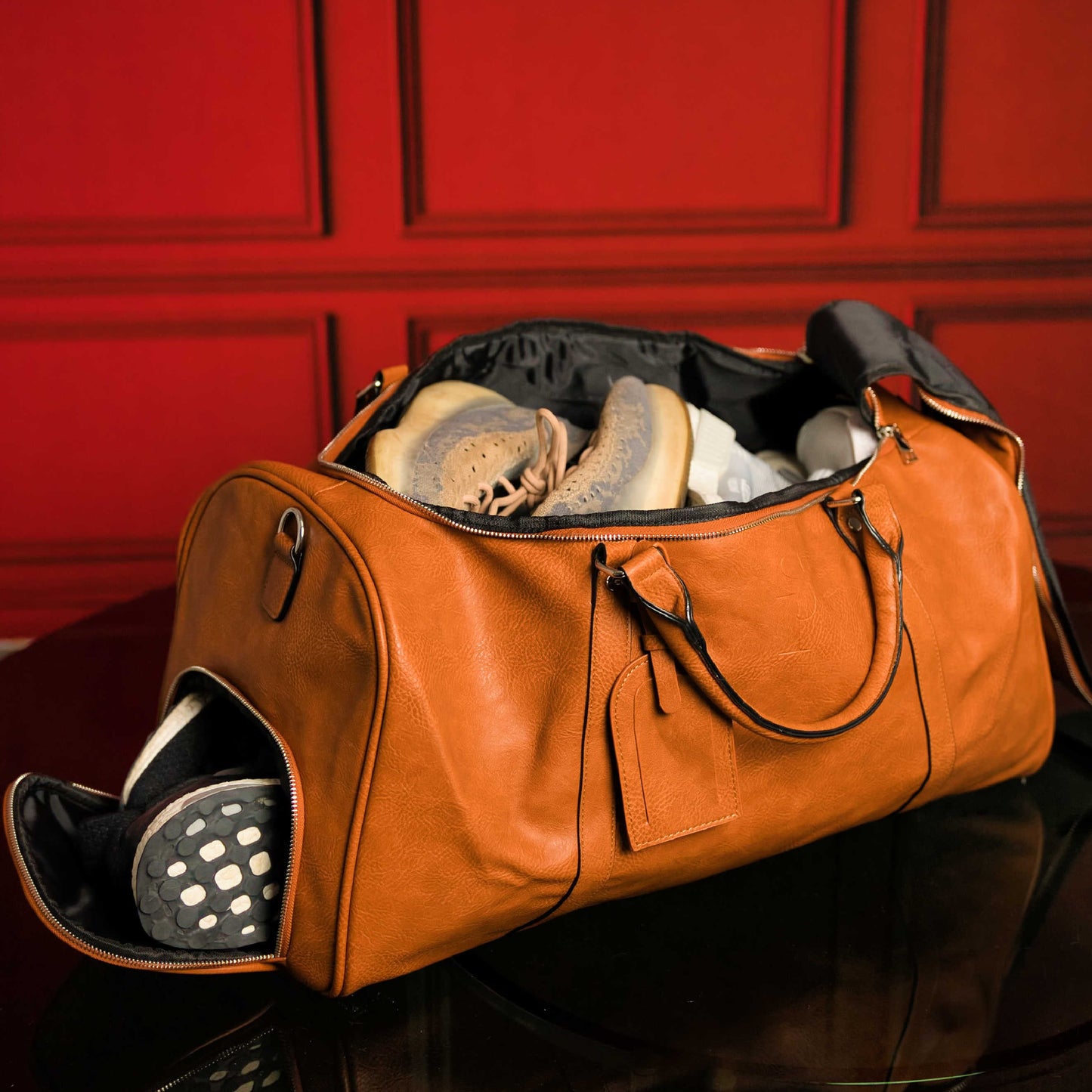 Elegant Brown Tumbled Leather Travel Bag Set (Backpack & Duffle) - Korvel