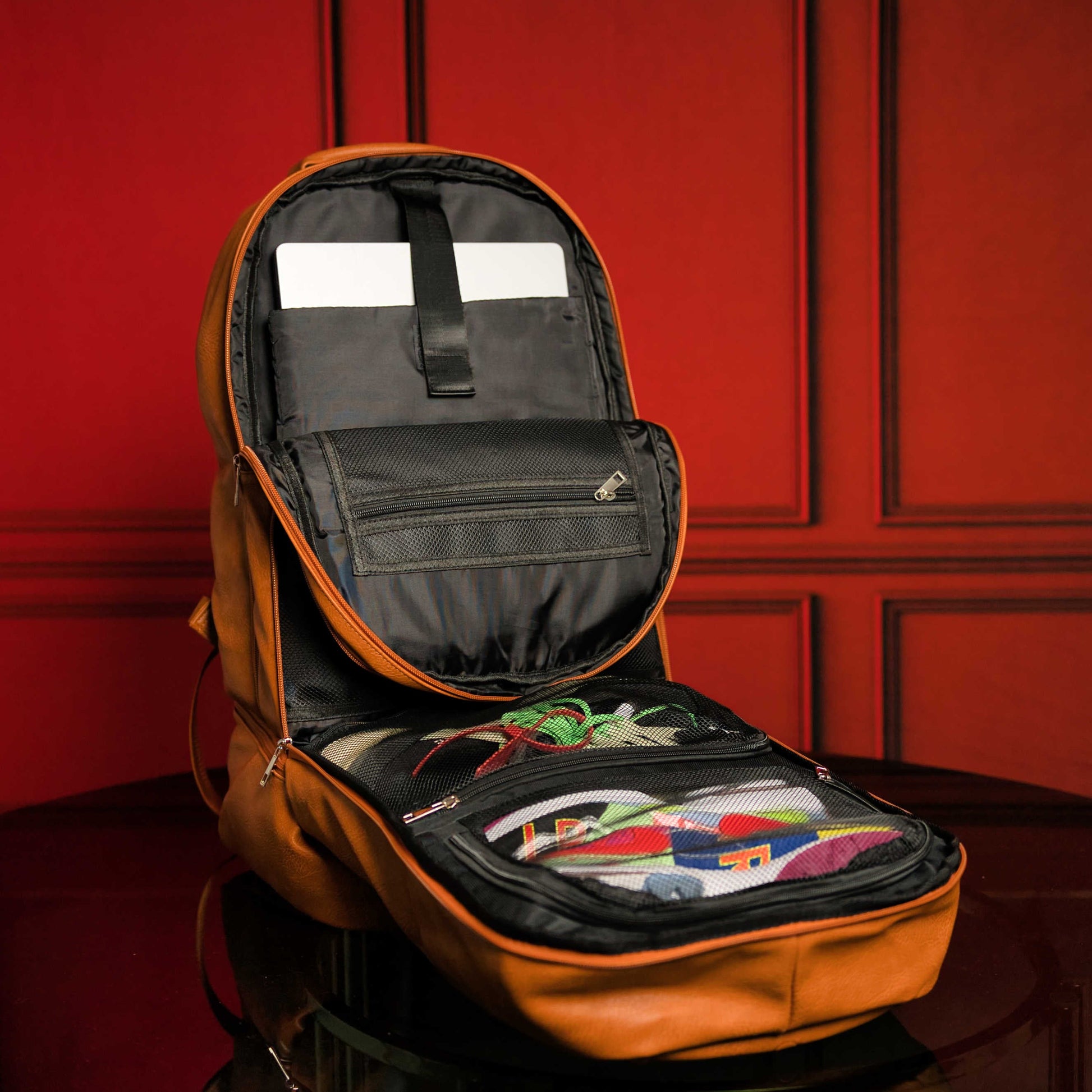 Elegant Brown Tumbled Leather Travel Bag Set (Backpack & Duffle) - Korvel