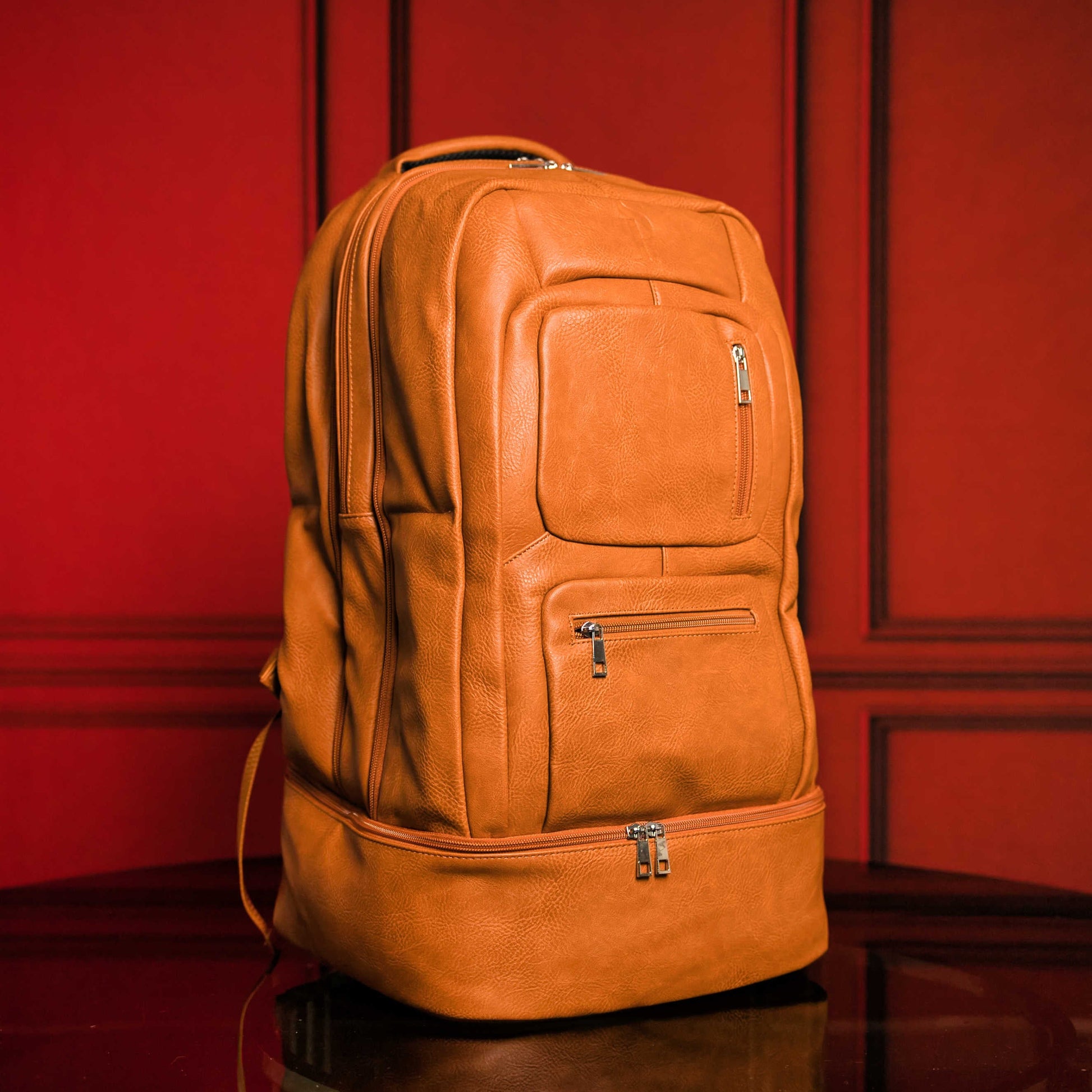 Elegant Brown Tumbled Leather Travel Bag Set (Backpack & Duffle) - Korvel
