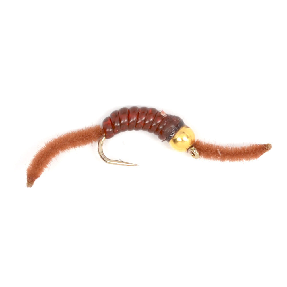 San Juan Bead Head Power Worm Brown V-Rib - 1 docena de anzuelos tamaño 14